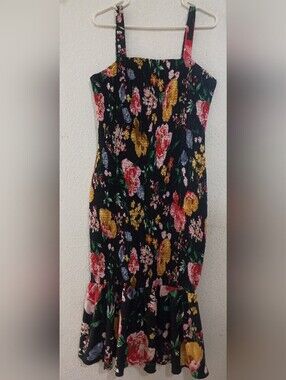 Floral Black Sundress with Ruffle Hem